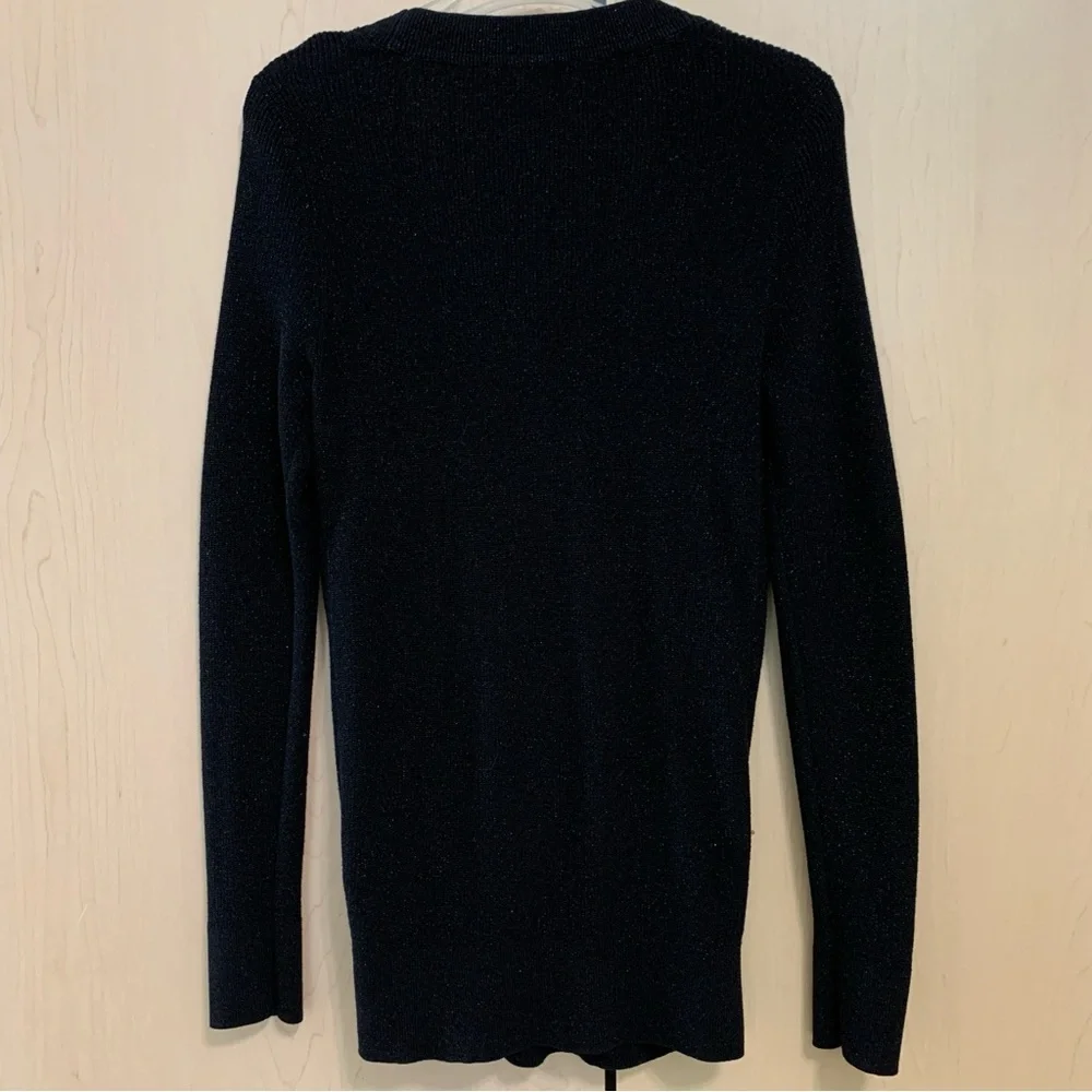 White House Black Market Women's Pullover Shimmer V-Neck Wrap Sweater Black‎ M